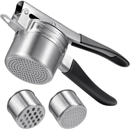 Image of Potato Ricer Masher, Sopito Enhanced Stainless Steel Potato Ricer with 2 Interchangeable Inner Cups, Heavy Duty Potato Masher (15oz) for Smooth Fluffy Mash