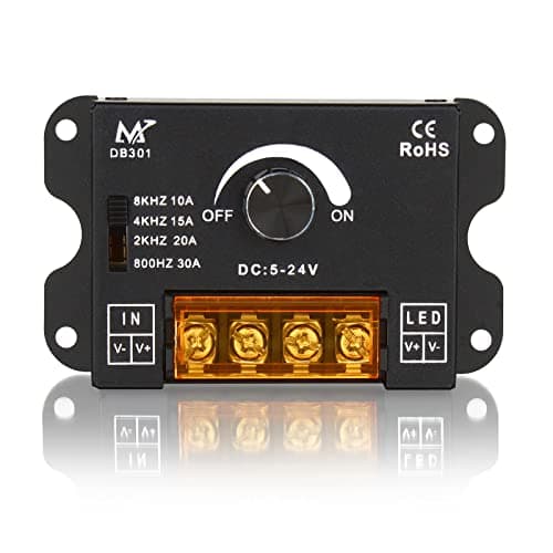 Image of Aroidful DC 5V/12V/24V 30A PWM Frequency Adjustable Dimming Controller, Knob Adjust Brightness for Suitable for Single Color LED Light Strips, Metal Shell LED Light Strip Dimmer (Single Color)