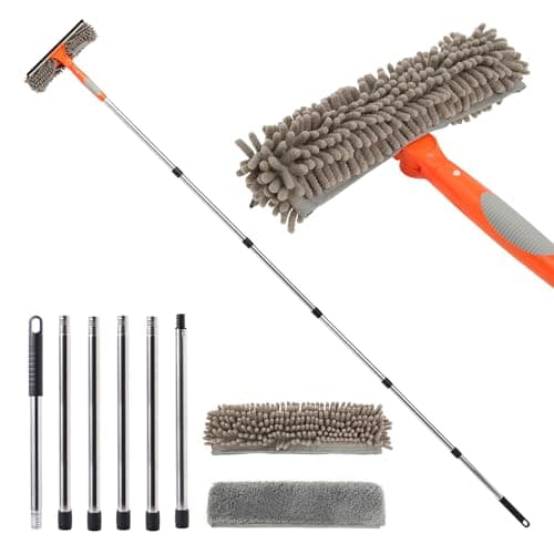 Image of CLEANHOME Telescopic Window Cleaner Tool-Poles×6(Maximum length: 92.52in)Rotatable Window Squeegee with Two Cleaning Cloths Capable of Absorbs Dust and Moisture from Window Glass Surfaces