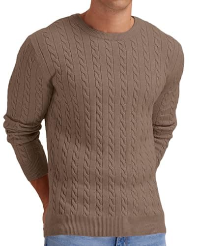 Image of Sailwind Men's Cable Knit Jumpers Crewneck Jumper for Men Classic Pullover Sweater Soft Casual Knitwear with Ribbing Edge (Dark Khaki, XL)