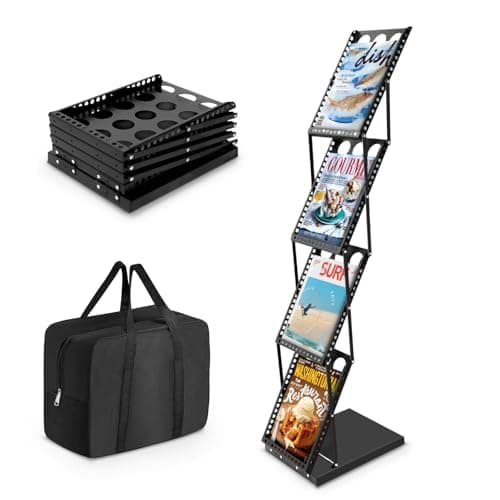 Image of SUNDOY Portable A4 Brochure Display Stand – 4-Pocket Folding Magazine Rack for Trade Shows, Exhibitions, Offices & Events (Black-4-floor)