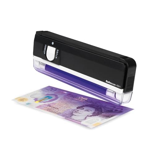 Image of Safescan 40H Portable Counterfeit Money Detector - Checks Notes, Credit Cards, ID's - UV Money Checker For New Notes - Fake Money Note Checker with UV Light - Suitable for the New King Charles Notes