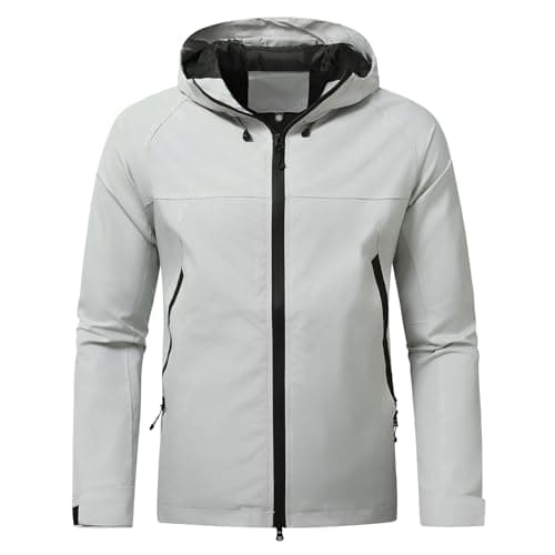 Image of YOUTHUP Men's Hooded Jacket Outdoor Lightweight, Outerwear Windbreaker & Water Resistant, Jackets for Hiking Running Cycling Light Grey S