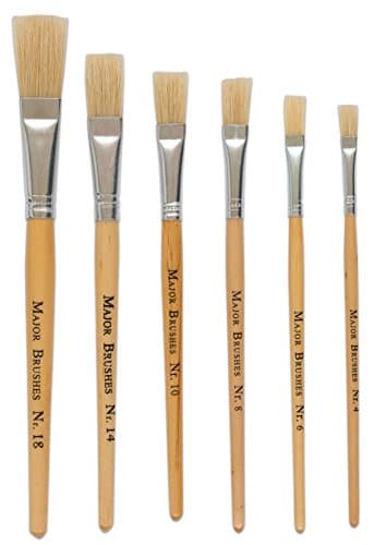Image of Pack 6 Hog Bristle Short Handle Brush - Flat Tip - Sizes 4,6,8,10,14,18