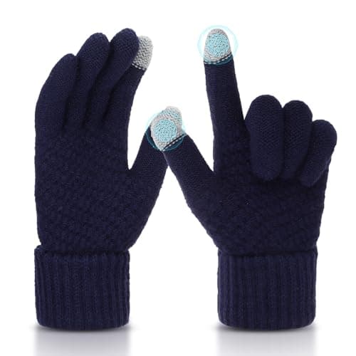 Image of Women's Winter Warm Touchscreen Gloves, Thermal Knit Soft Fleece Lined Gloves Winter Texting Gloves Elastic Cuff Anti-Slip Gloves(Navy Blue)