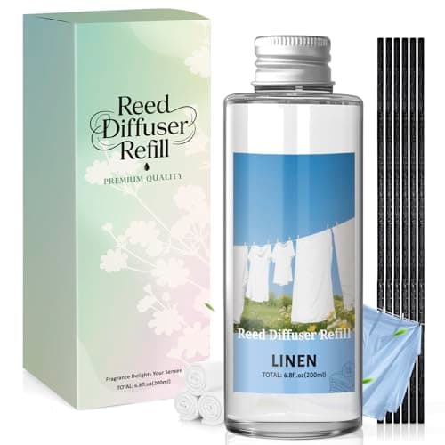 Image of Scent-Hi Reed Diffuser Refill 200ml with 6 Reed Sticks, Linen Scented Refill for Reed Diffuser, Home Fragrance for Home & Office Decor