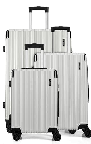Image of FLIEE Suitcase Set |4 Silent Dual Spinner Wheels |Lightweight Hard Shell Suitcases | TSA 3 Digit Combination Lock | Aluminium Telescopic Handle | 3 Pcs Luggage Sets |(White, 3 Piece Full Set)