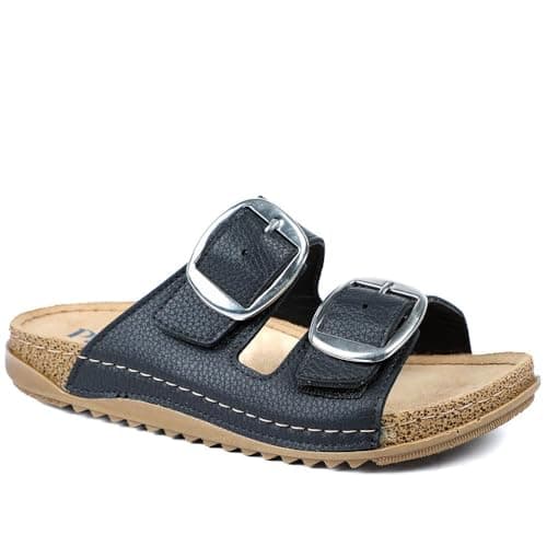 Image of Wide Fit Buckle Detail Comfort Sandals - Black Size 8