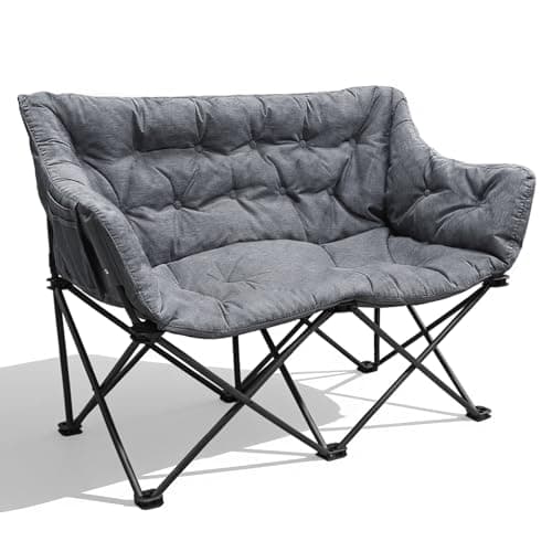 Image of Double Camping Chair for Adults, 320kg Heavy Duty Camping Sofa, Thickened Padded Folding 2 Seater Chair with Carry Bag, Oversized Comfy Camp Furniture for Garden Outdoor Picnic Indoor Dining, Grey