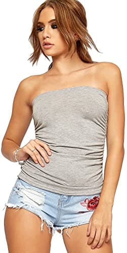 Image of Crazy Girls Women Ladies Ruched Bandeau Boob Tube Vest Crop Bra Top (M/L-UK12/14, Grey)