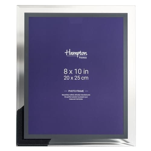 Image of Hampton Frames | Mirror Glass Photo Frame GTM24080 | 8x10 Inch (20x25cm), Bevel Edged Clear Glass, Mirror Inlay | Freestanding, Black Velvet Back | Display for Photographs