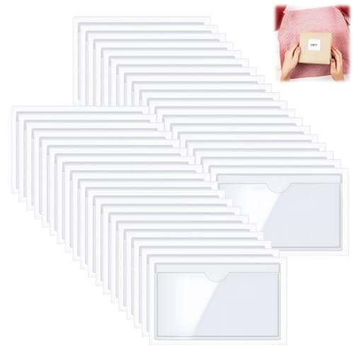Image of 40 Pcs Self Adhesive Label Holders, Clear Plastic Card Sleeves for Business Cards Index Cards Shelf Tags Storage Bins Drawers Classroom Filing, Transparent Self Adhesive Clear Pockets 6 x 10cm