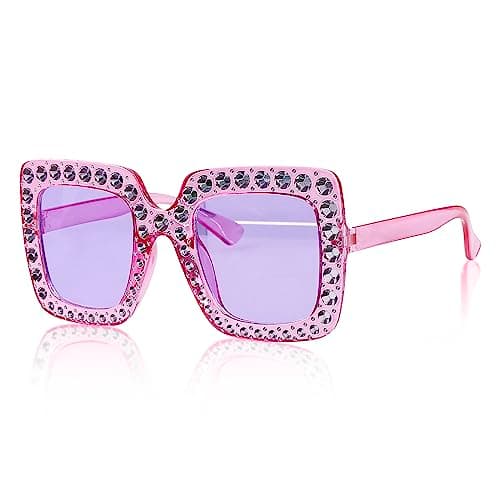 Image of Jagowa Rhinestone Square Sunglasses - Large Frame Crystal Shades for Women's Dress Costume Accessories (Purple) - 1 Piece