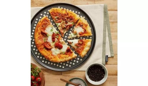 Image of AIDNI 36cm Non Stick Pizza Crisper Tray, Carbon Steel Pizza Pan with Perforated Base, Round Oven Pizza Tray for Crispy Crusts, Dishwasher Safe, Oven Safe to 230°C