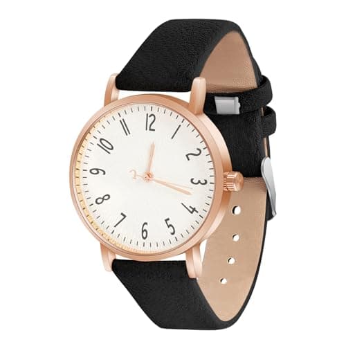 Image of OFFCUP Women's Leather Quartz Watch, Leather Strap Ladies Watches, Analog Quartz Watches with White Dial, 3 Hand Quartz Watch, Premium Fashion Wrist Watch for Women Ladies Girls