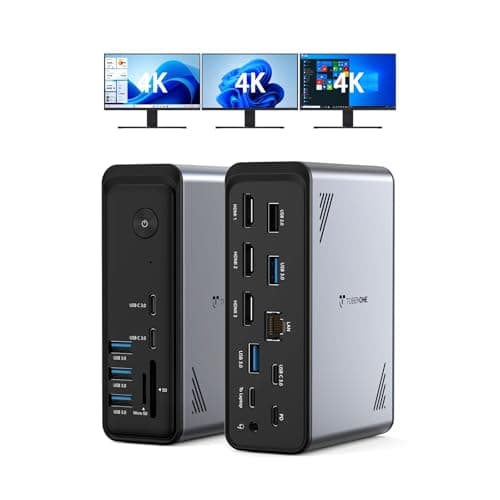 Image of TobenONE 18 in 1 Laptop Docking Station 3 Monitors, Triple 4K Display with 3 HDMI, 9 USB Ports, RJ45, PD3.0, Audio, USB C Docking Station for Windows/Dell/Lenovo/HP/Thinkpad Laptops (No Power Adapter)