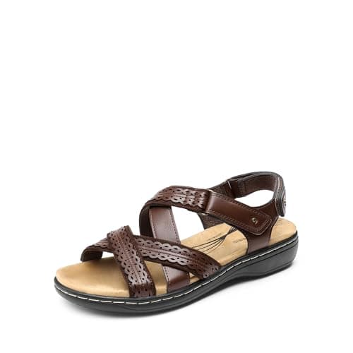 Image of DREAM PAIRS Women's Arch Support Sandals Comfortable Open Toe Dress Flats Walking Sandals For Summer,Size 6,Brown,DWUMFS2516
