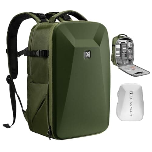 Image of K&F Concept DSLR Camera Backpack, Large Hardshell Photography Camera Bag with 15-15.6Inch Laptop Compartment, with Rain Cover- new Green