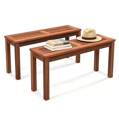 Image of SFAREST 2-Seater Patio Bench, Solid Wooden Garden Slatted Bench, Rectangular Dining Seat for Yard, Park and Balcony (2, Brown)