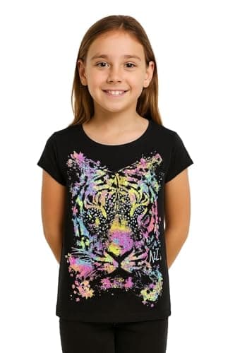 Image of A2Z 4 Kids Girls' T-Shirt, Short Sleeve, Tiger Face, Round Neck - Multi Tiger Top Black 5-6.