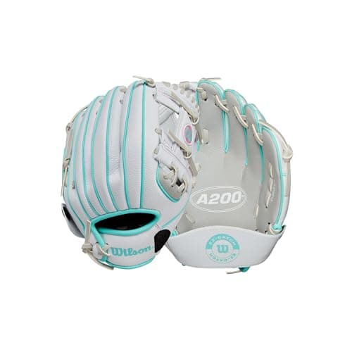 Image of Wilson 2024 A200™ EZ Catch™ 10” T-Ball Glove - Right Hand Throw, Silver/White/Teal