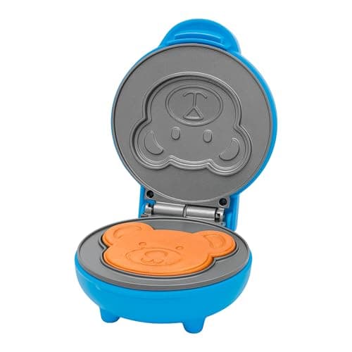Image of Innoteck Bear-Shaped Mini Waffle Maker 550W – Blue Non-Stick Removable Plates, Quick Heating, Cool-Touch Handle & PFOA-Free Chaffle Maker for Kids’ Breakfasts, Snacks & Desserts