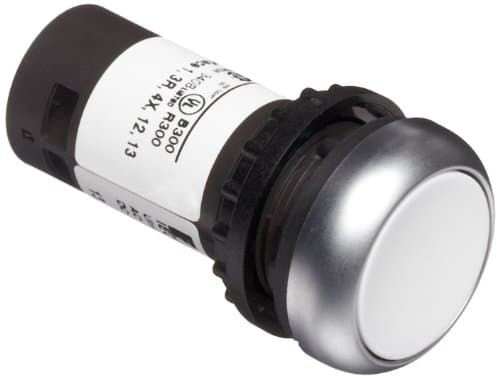 Image of Eaton C22-D-W-K10 Pushbutton Switch, Flush Mounted, Momentary Operation, White Button Color, Silver Bezel Color, SPST-NO Contacts