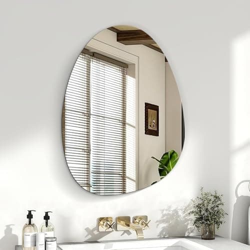 Image of Sqinor Irregular Wall Mirror 45x60cm Frameless Bathroom Mirror, Modern HD Glass Decorative Asymmetrical Wall Mirrors for Bathroom Hallway Living Room Bedroom Walls