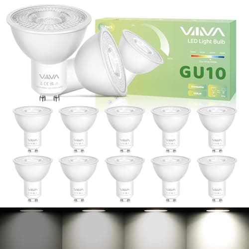 Image of VIIIVA GU10 Led Bulbs Cool White Dimmable-12 Packs,7W 6000K Spotlight Light Bulb, (50W Equivalent) Energy Saving, CRI>80, 510LM, 38° Beam Angle, Non-Flicker, for Home Lighting