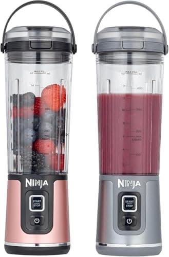 Image of Ninja 2-Pack Blast 530ml Portable Blender, Leakproof Lid & Sip Spout, Cordless Mini Blender, Rechargeable, Portable Smoothies, Protein Shakes, & Frozen Fruit, Rose Gold & Metallic Silver, BC151UKEUGV