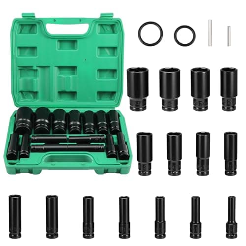 Image of WiMas 15PCS Deep Impact Socket Set 1/2 Inch Metric Drive Tool Set mpact Wrench Nut Set 8-32mm Hex Socket Adapter for Car Repairs Tyre Change