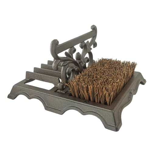 Image of Woodside Cast Iron Boot Scraper & Brush Victorian Style – Heavy Duty Outdoor Shoe Cleaner with Strong Bristles, Ornate Garden Door Boot Cleaner