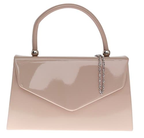 Image of Girly Handbags Women's Patent Clutch Bag Elegant Small Hard Case Evening Handbag for Weddings, Parties, and Events Small Nude Beige