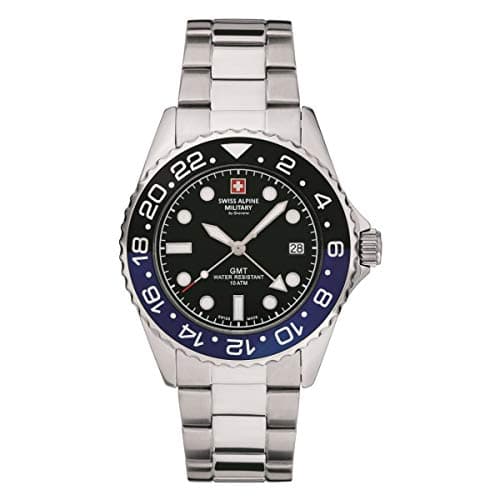 Image of Swiss Alpine Military Men's Watch GMT Analogue Quartz 7052 Stainless Steel, Steel/Black/Blue/Black - 1132sam, Bracelet