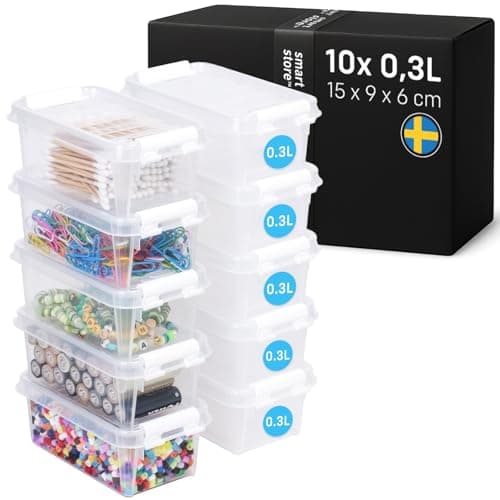 Image of SmartStore - 10x Small Plastic Storage Box with Lid 0.3L (15x9x6cm) |Storage Drawers|Food-Safe Material| Tiny Organisation|BPA-Free|Durable Mini Container for Home & Office|10-Year Warranty
