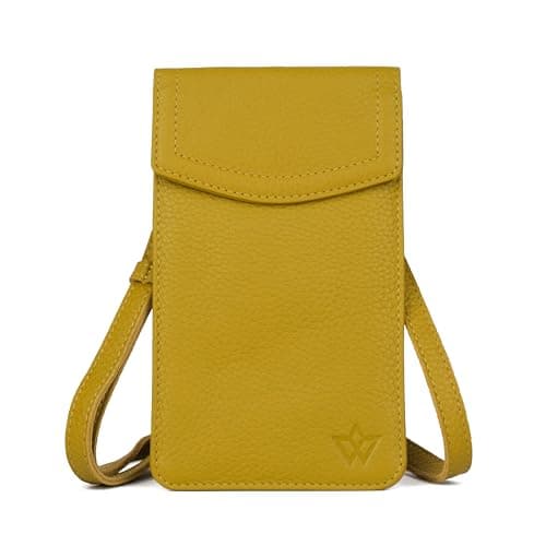 Image of WASAMA Genuine Leather Crossbody Phone Bag for Women, Small Detachable-Strap Mini Mobile Phone Bag with Button Flap and two card slot, Ideal for Travel & Everyday Use | Cumin