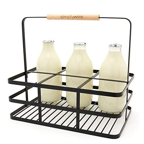 Image of simplywire - Retro 6 Unit Milk Bottle Holder – Wine Bottle Carrier – Black Flat Wire