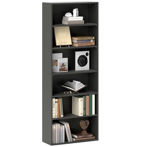 Image of HOMCOM 6 Tier Bookshelf, Freestanding Bookcase with Adjustable Shelves, Display Storage Unit for Living Room, Bedroom, Study, 60 x 24 x 158.5 cm, Black