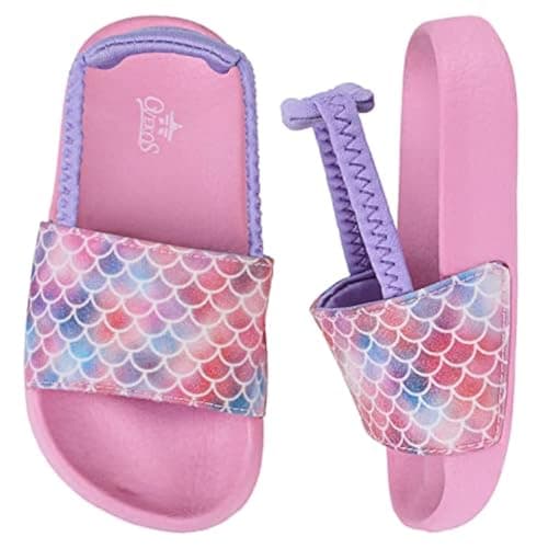Image of Girls Flip Flops Summer Slippers Kids Glitter Sliders Beach Bathroom Pool Cute Sandals Toddlers Home Shower Shoes Lightweight Non-slip Little Girls Sequins Slides for Indoor Outdoor Size 13 Pink