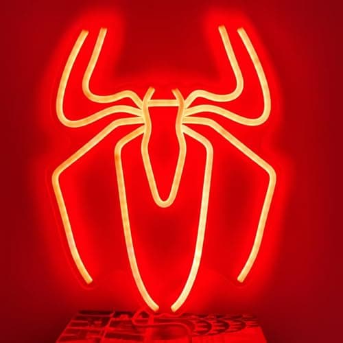 Image of HFHungkeong Spider Anime Neon Sign Spider Lights Sign Light Up Spider Sign for Wall Halloween Led Sign Neon Light USB Powered for Halloween Party Man Cave