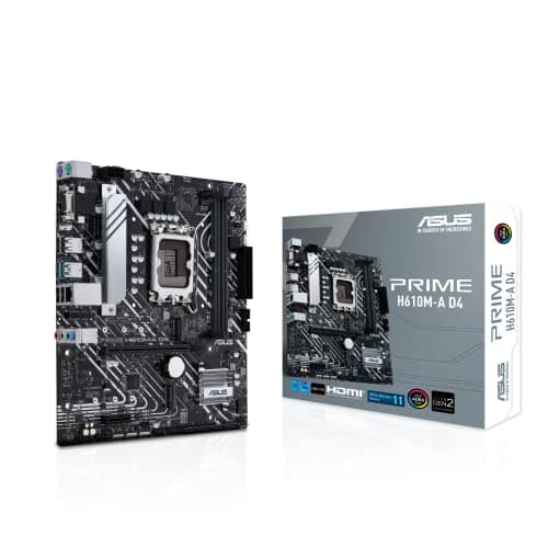 Image of ASUS Prime H610M-A D4 Intel H610 (LGA 1700) m-ATX motherboard with DDR4, PCIe 4.0, dual M.2 slots, DisplayPort, HDMI, D-Sub, USB 3.2 Gen 2 ports, SATA 6 Gbps, Addressable Gen 2 headers and Aura Sync