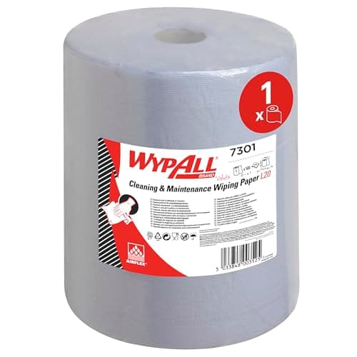 Image of WypAll® L20 Wiping Paper Roll 7301, Extra-Wide Blue 2-Ply Roll for Cleaning & Maintenance Tasks – AirflexTM Technology – 1 Roll x 500 Sheets