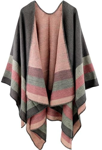 Image of Miaikvs Women Shawl Wraps Open Front Poncho Reversible Oversized Blanket Cardigan(Grey)
