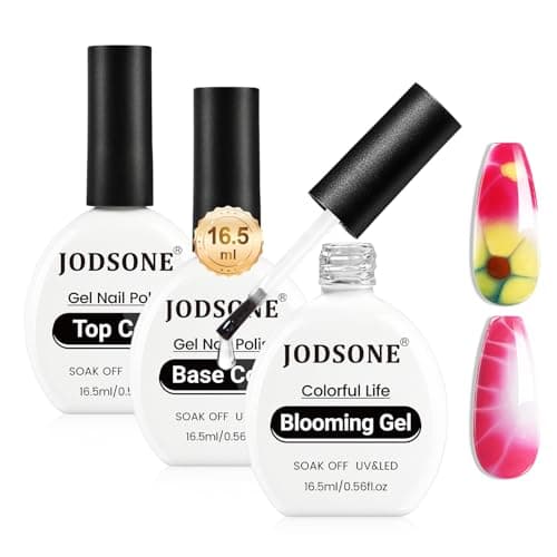 Image of JODSONE 3Pcs 16.5ml Top Coat And Base Coat Set with Blooming Gel No Wipe Top Coat Base Blooming Gel for Spreading Effect Print Nail Painting Need U V Lamp Cured