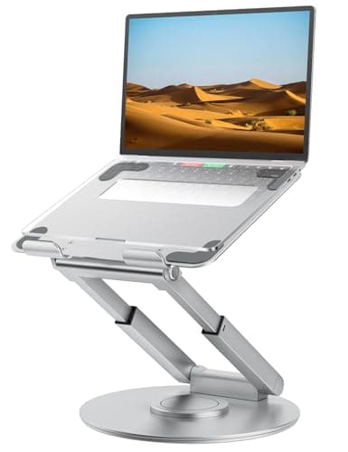 Image of tounee Telescopic Laptop Stand for Desk with 360° Swivel Base, Sit to Stand, Height Adjustable, Portable Riser Holder for Good Posture, Compatible with MacBook Pro, All Laptops 10-17"-Silver