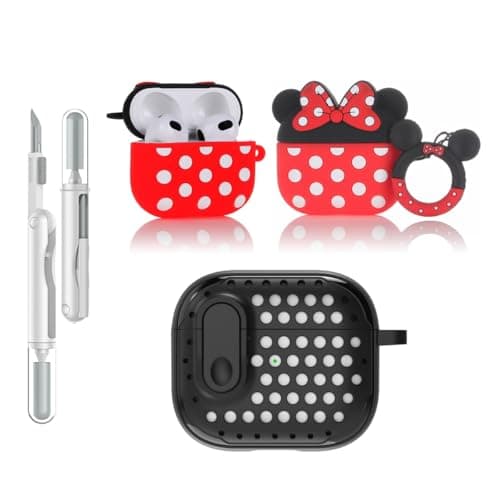 Image of LEWOTE 3 in 1 Compatible with Apple Airpods 3 Protective Funny Cute Case Cover with Cleaner Kit & Keychain (Minnie)