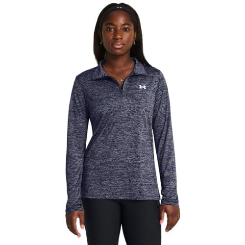 Image of Under Armour Women's Tech Half-Zip Twist, Women's Gym Wear Made from Super-Soft, Fast-Drying Material, Half-Zip Top with Odour Control Technology,Midnight Navy / / White,LG