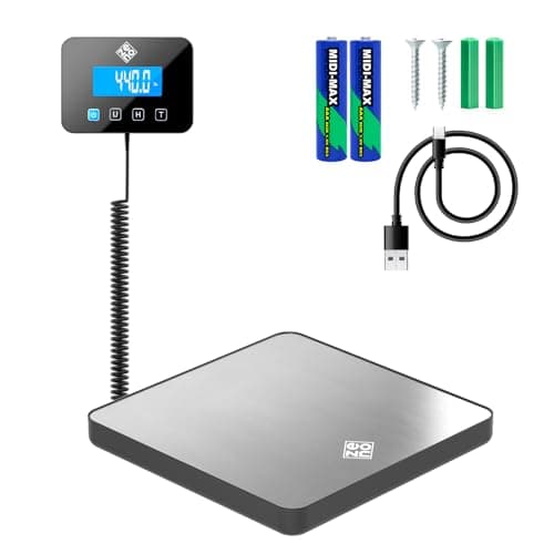 Image of Parcel Scales - 200 kg/10 g - Heavy-Duty & High Accurate Digital Postal Scale with Hold/Tare Function - Perfect for Packages, Luggage, Industrial Use - Battery & Cable Included - Silver