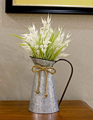 Image of Vintage Galvanized Metal Vase Flower Jug, Farmhouse Decorative Pitcher, Rustic Jug Vase for Flowers …