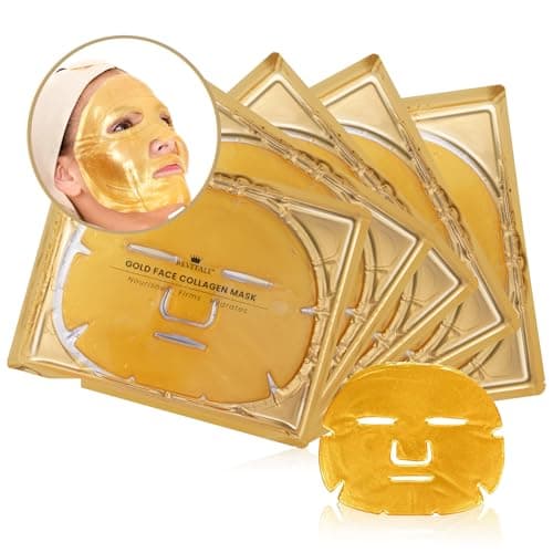 Image of Revitale 24K Gold Face Mask (5 Pack) - Hydrating & Nourishing Sheet with Collagen and Natural Extracts for Radiant, Moisturised Skin